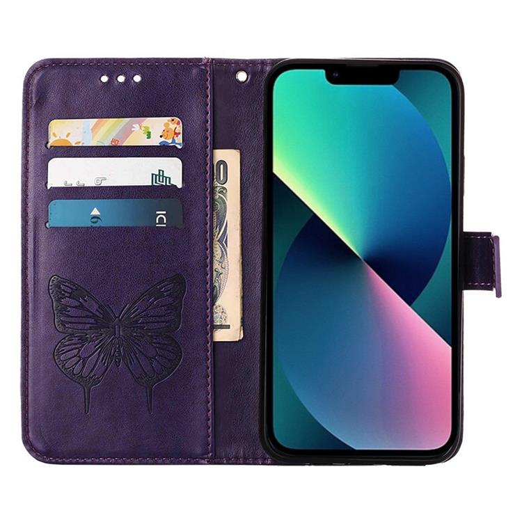 OEM iPhone 14 Pro Max Plånboksfodral Butterfly Flower Imprinted - Lila