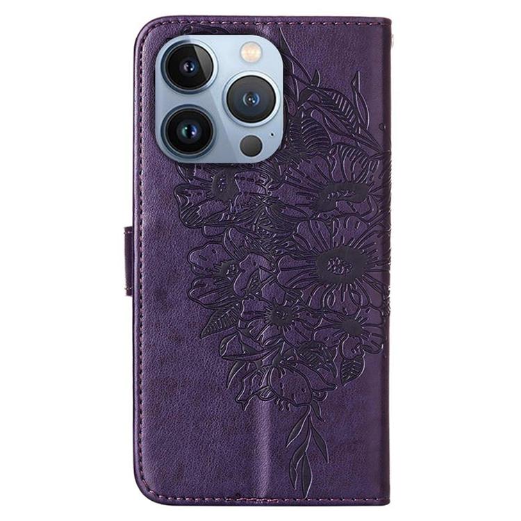 OEM iPhone 14 Pro Max Plånboksfodral Butterfly Flower Imprinted - Lila