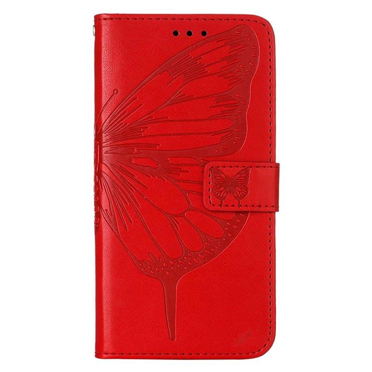 OEM iPhone 14 Pro Max Plånboksfodral Butterfly Flower Imprinted - Röd