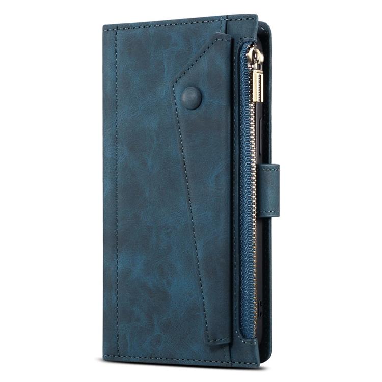 OEM iPhone 14 Plus Plånboksfodral Flap Zipper Strap - Blå