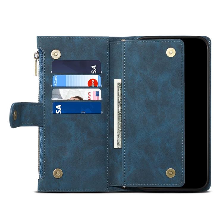 OEM iPhone 14 Plus Plånboksfodral Flap Zipper Strap - Blå