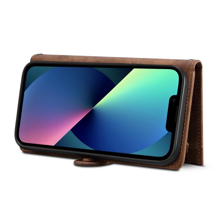 OEM iPhone 14 Plånboksfodral Flap Zipper Strap - Brun