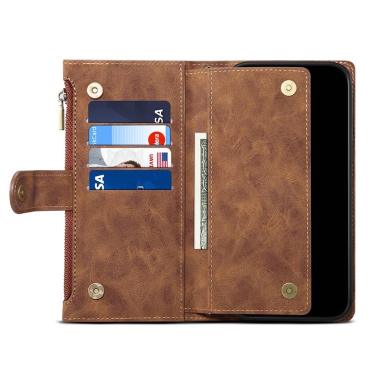 OEM iPhone 14 Plånboksfodral Flap Zipper Strap - Brun
