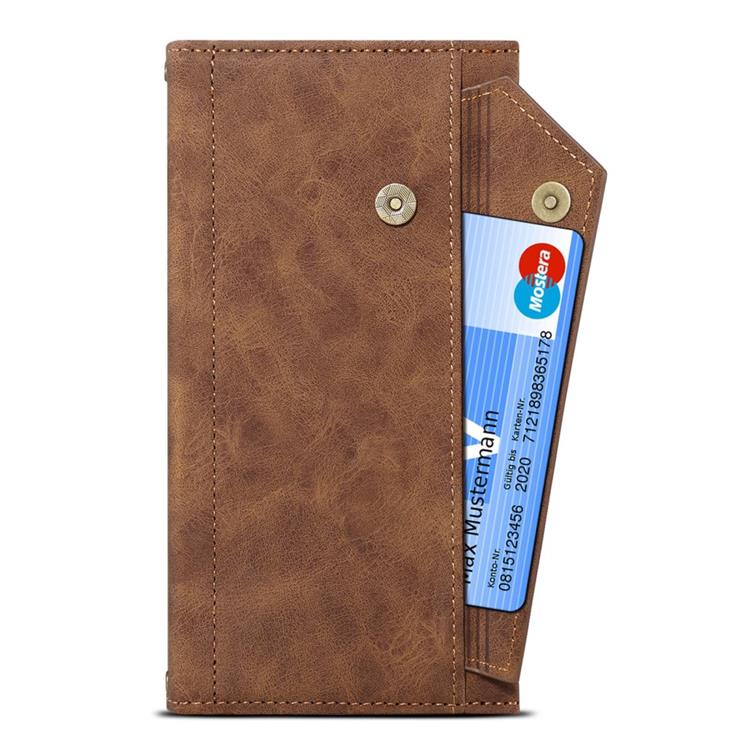 OEM iPhone 14 Plånboksfodral Flap Zipper Strap - Brun