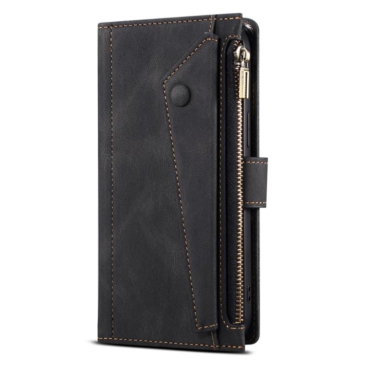 OEM iPhone 14 Plus Plånboksfodral Flap Zipper Strap - Svart