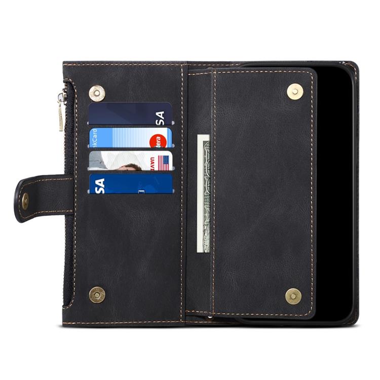 OEM iPhone 14 Plus Plånboksfodral Flap Zipper Strap - Svart