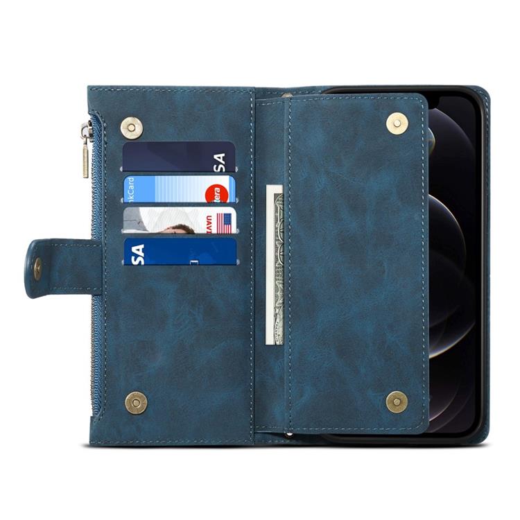 OEM iPhone 14 Pro Max Plånboksfodral Flap Zipper Strap - Blå