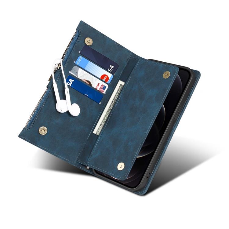 OEM iPhone 14 Pro Max Plånboksfodral Flap Zipper Strap - Blå