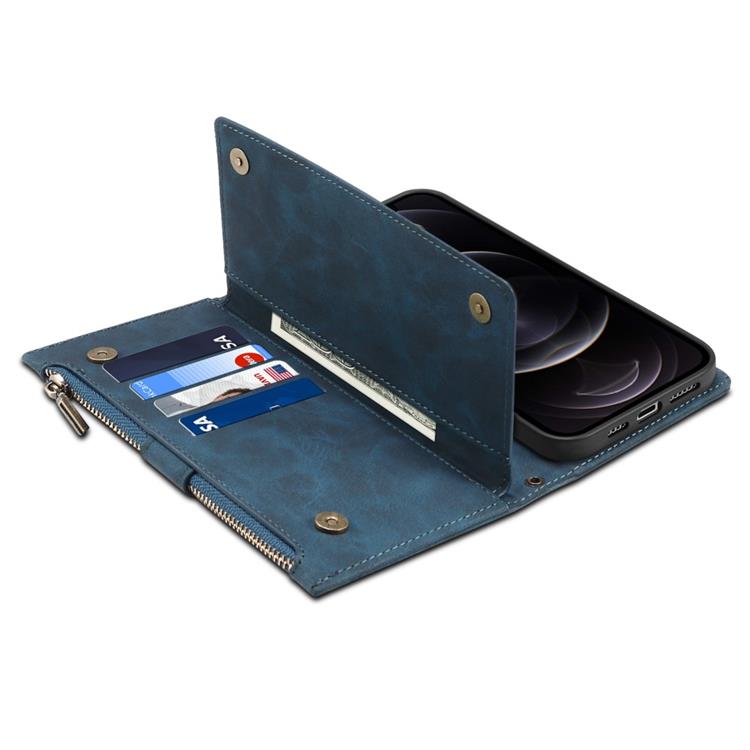 OEM iPhone 14 Pro Max Plånboksfodral Flap Zipper Strap - Blå