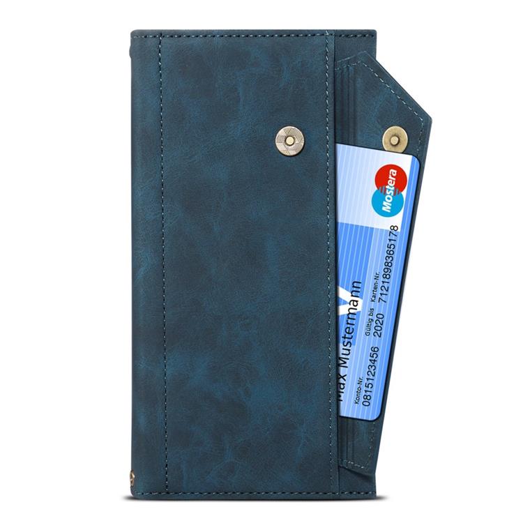 OEM iPhone 14 Pro Max Plånboksfodral Flap Zipper Strap - Blå