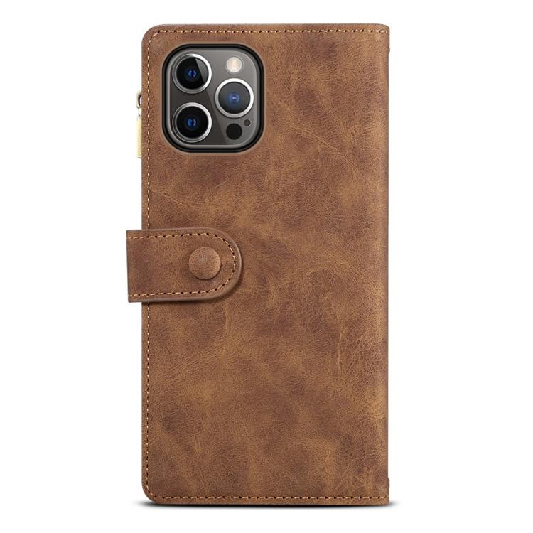 OEM iPhone 14 Pro Plånboksfodral Flap Zipper Strap - Brun