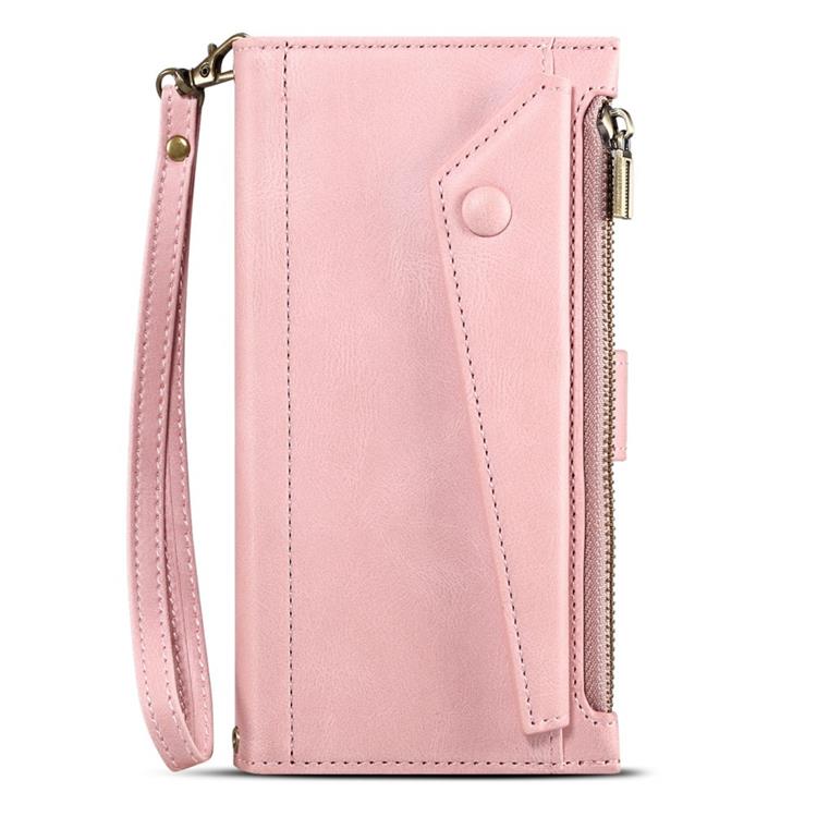 OEM iPhone 14 Pro Plånboksfodral Flap Zipper Strap - Rosa