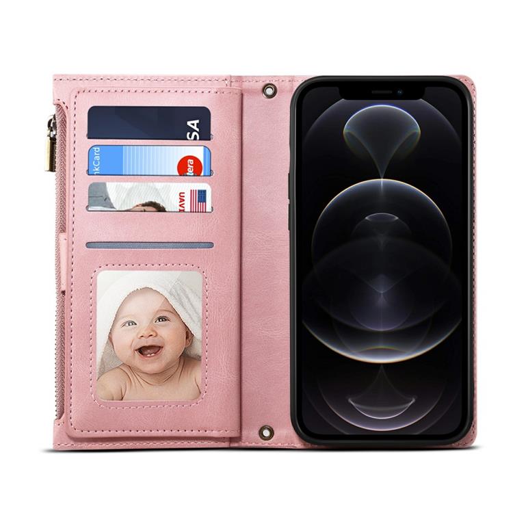 OEM iPhone 14 Pro Plånboksfodral Flap Zipper Strap - Rosa