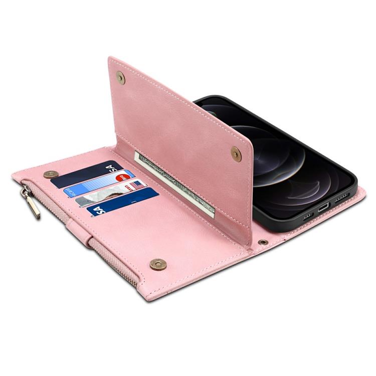 OEM iPhone 14 Pro Plånboksfodral Flap Zipper Strap - Rosa