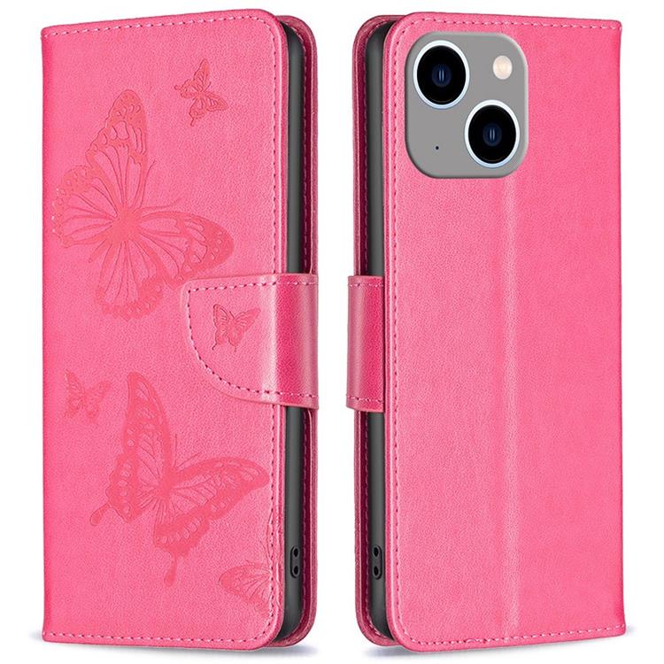 OEM iPhone 14 Plus Plånboksfodral Butterfly Imprinted - Magenta