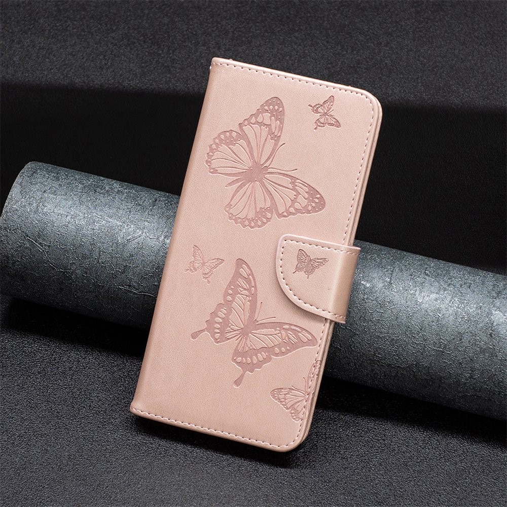 OEM iPhone 14 Plus Plånboksfodral Butterfly Imprinted - Rosa Guld