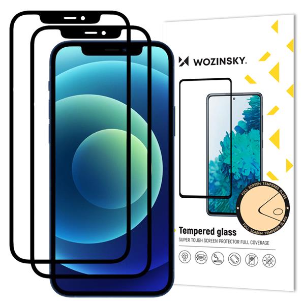 Wozinsky [2 PACK] Wozinsky Full Glue Härdat Glas Skärmskydd iPhone 12 Pro / 12 - Svart