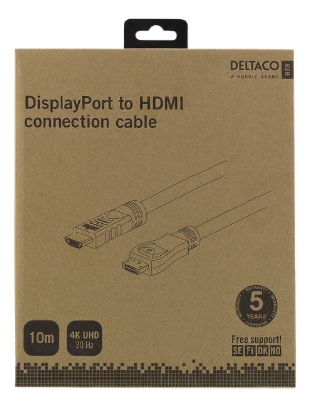 UTGATT1 Deltaco DisplayPort till HDMI Kabel, 10m - Svart