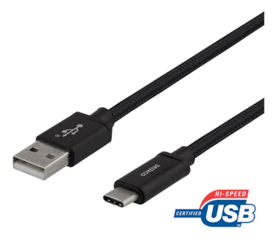 UTGATT Deltaco USB-A till USB-C kabel 2m flätad - Svart