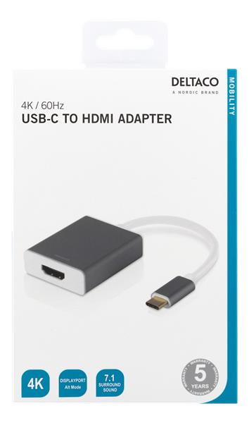 UTGATT1 Deltaco USB-C till HDMI Adapter 0.2m - Rymdgrå