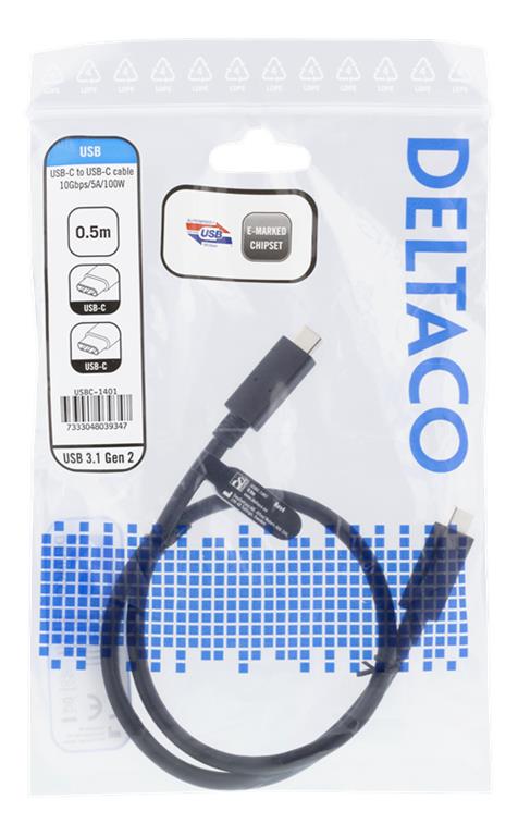 UTGATT1 Deltaco USB-C till USB-C Kabel 0.5m - Svart
