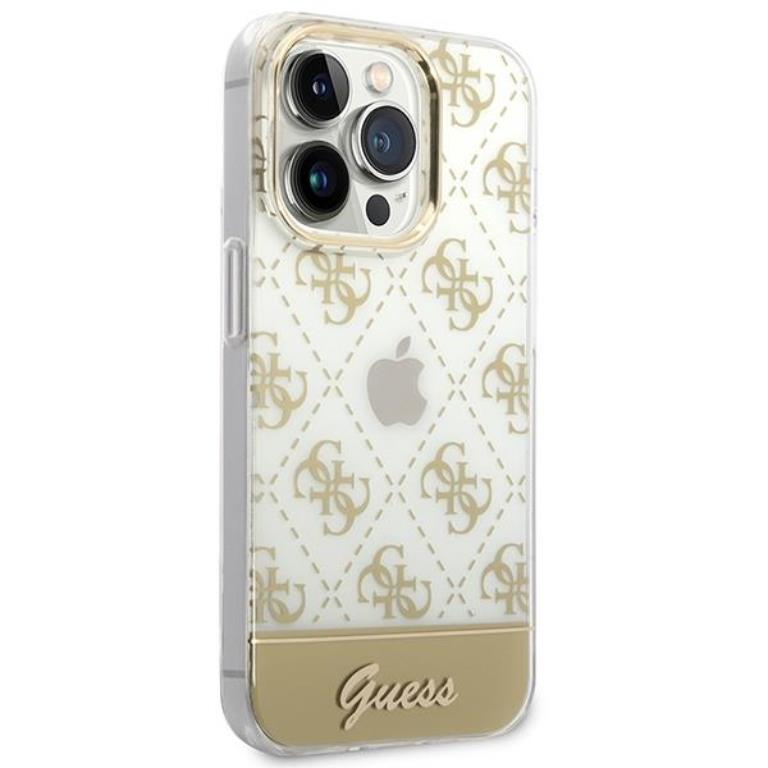 Guess GUESS iPhone 14 Pro Skal 4G Pattern Script - Guld