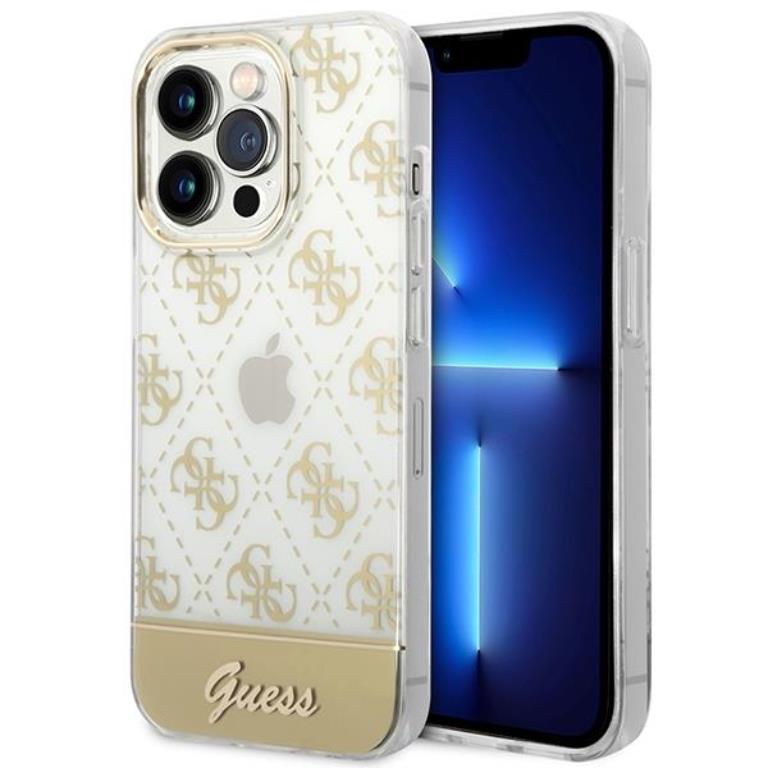 Guess GUESS iPhone 14 Pro Skal 4G Pattern Script - Guld