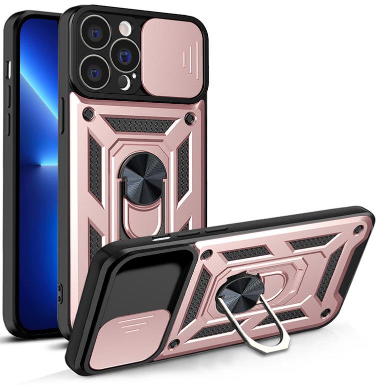OEM iPhone 13 Pro Max Skal med Ringhållare Hybrid Armor Camshield - Rosa
