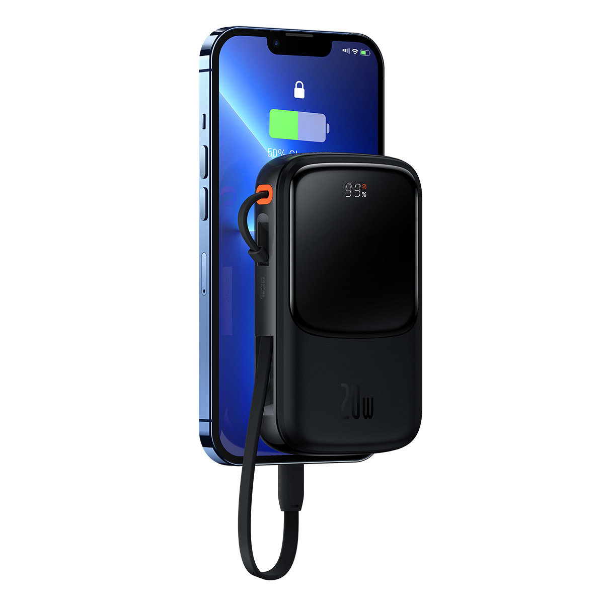 BASEUS Baseus Powerbank 10000 mAh Inbyggd Lightning Kabel - Svart