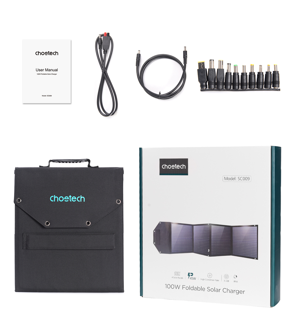 Choetech Choetech Foldable USB Till Typ-C Solladdare 100W - Svart