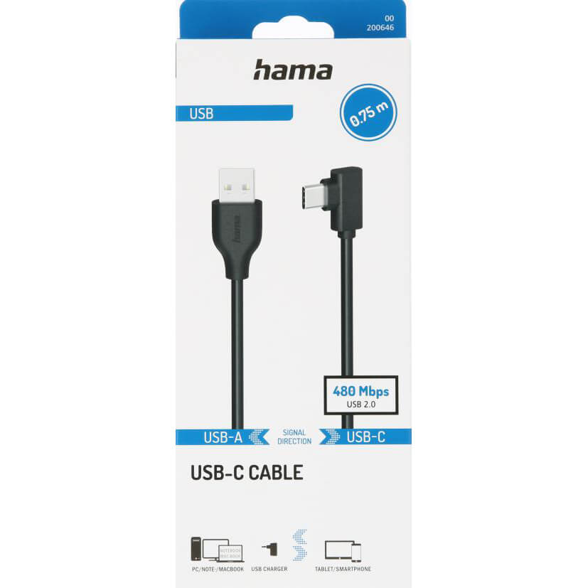 Hama HAMA USB-C till USB-A kabel USB 2.0 480 Mbit/s 0.75m - Svart