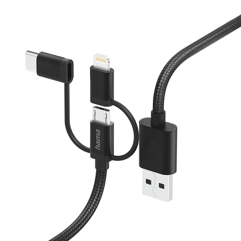Hama HAMA 3in1 USB-A till USB-C/Micro-USB/Lightning Kabel 1.5m - Svart