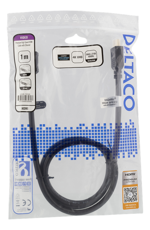 UTGATT1 DELTACO Premium High Speed HDMI kabel 1m - Svart