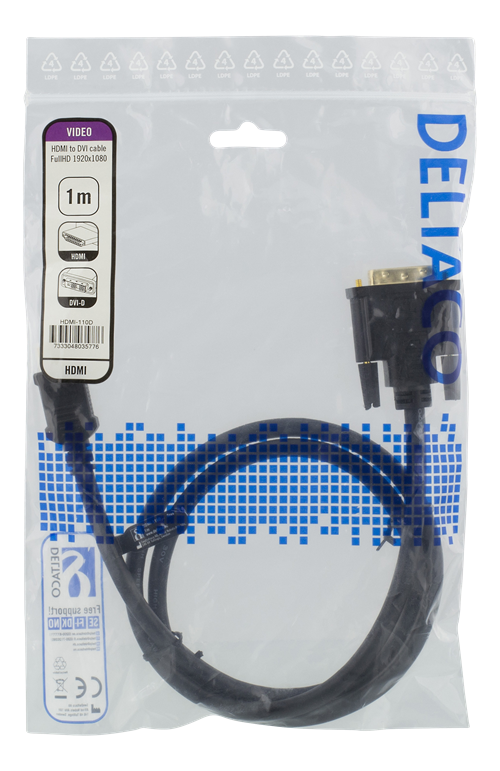 UTGATT1 DELTACO HDMI till DVI-kabel, 1m - Svart