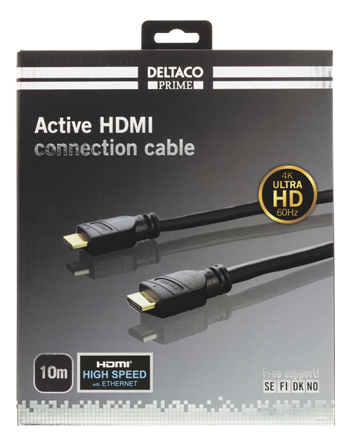 UTGATT1 DELTACO PRIME aktiv HDMI kabel, 10m - Svart
