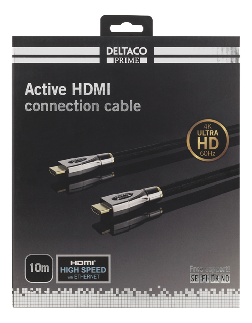UTGATT1 DELTACO PRIME aktiv HDMI kabel, Broderad 10m - Svart