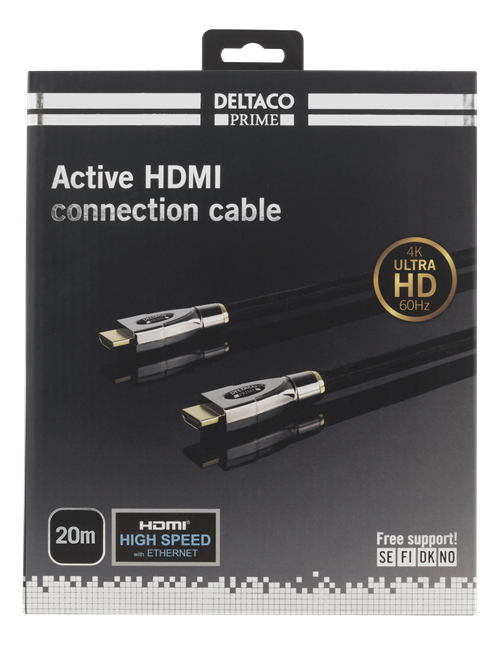 UTGATT1 DELTACO PRIME aktiv HDMI kabel, Broderad 20m - Svart