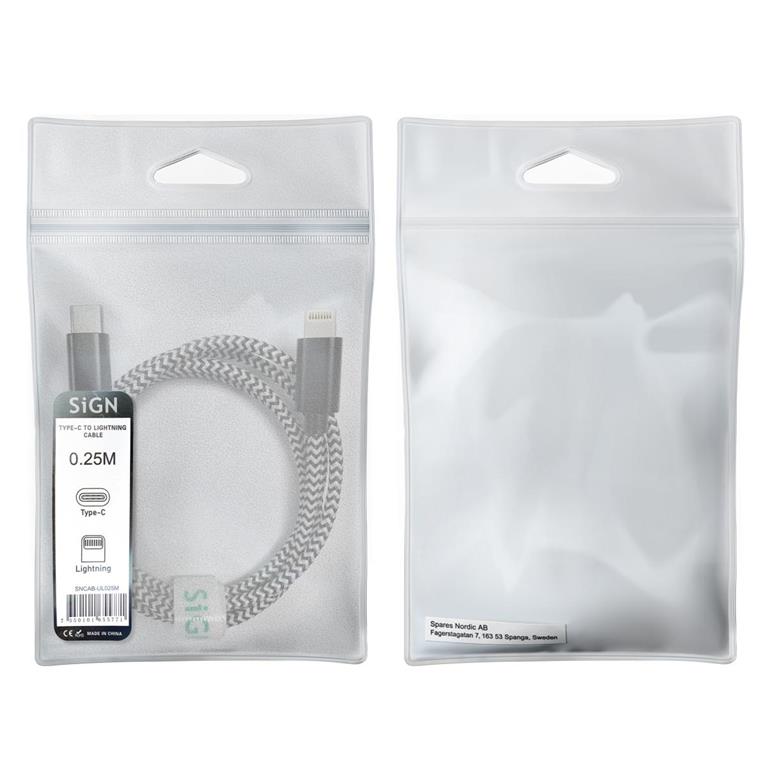 SiGN SiGN Skin USB-C till Lightning kabel 2.1A 0.25m - Svart/Vit
