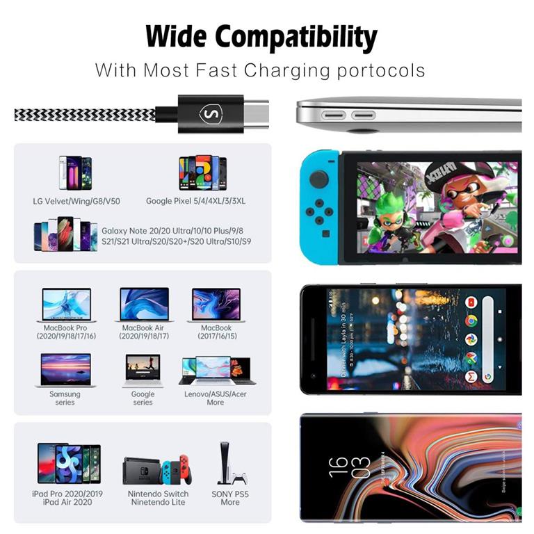 SiGN SiGN Skin USB-C till USB-C kabel 2.1A 2m - Svart/Vit