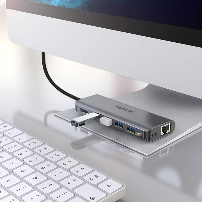 SiGN SiGN 7-i-1 USB-C-hub HDMI RJ45 USB-C max 100W - Grå