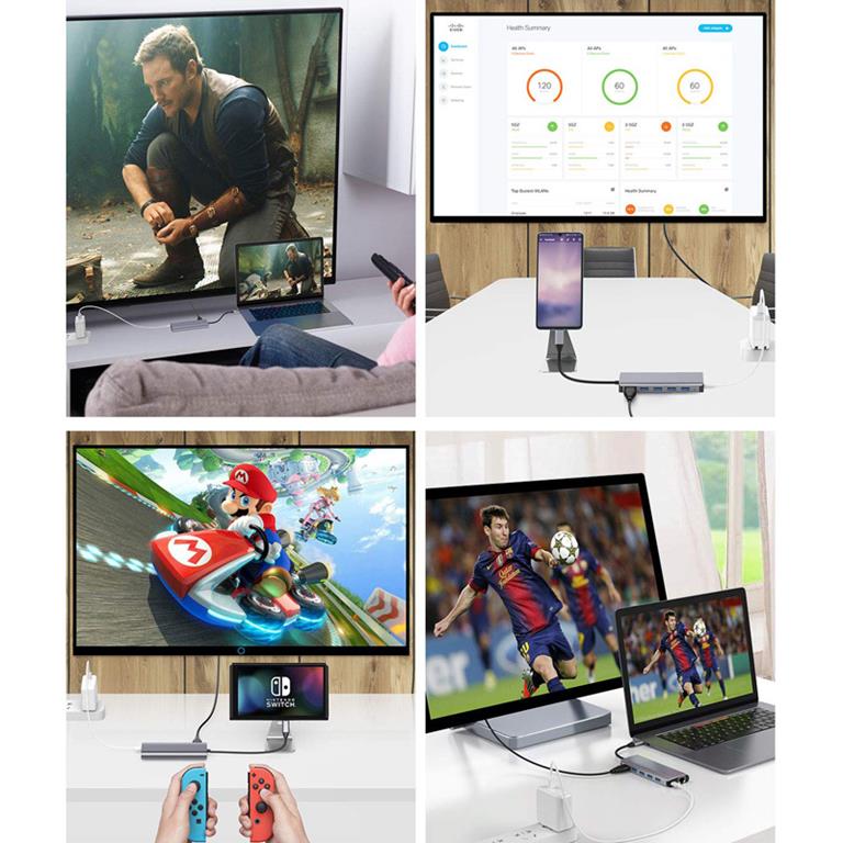 SiGN SiGN 7-i-1 USB-C-hub HDMI RJ45 USB-C max 100W - Grå