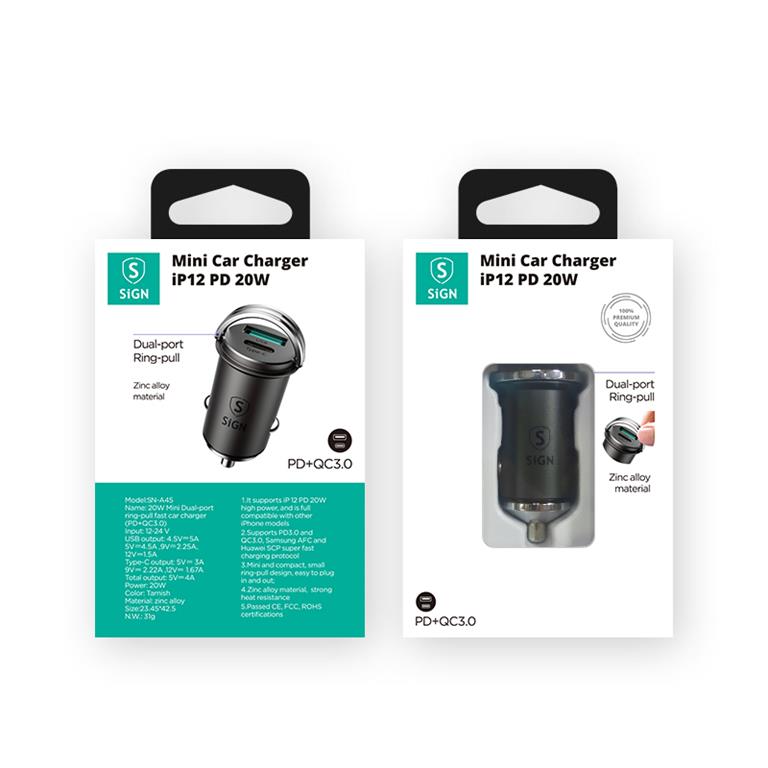 SiGN SiGN Mini Billaddare USB & USB-C PD & Q.C3.0. 5A 20W - Svart