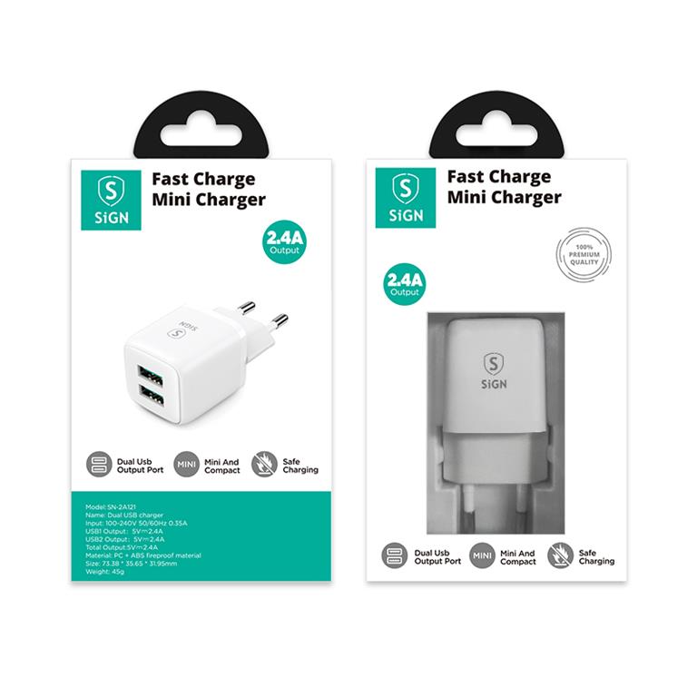 SiGN SiGN Mini Snabbladdare Dual USB 2.4A - Vit