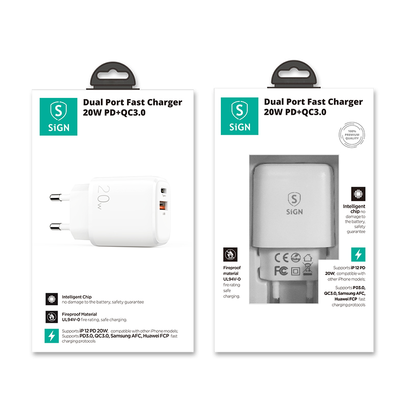 SiGN SiGN Snabbladdare USB & USB-C PD 3.5A 20W - Vit
