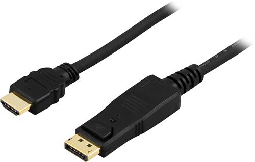 UTGATT1 DELTACO DisplayPort till HDMI monitorkabel med ljud, 2m - Svart