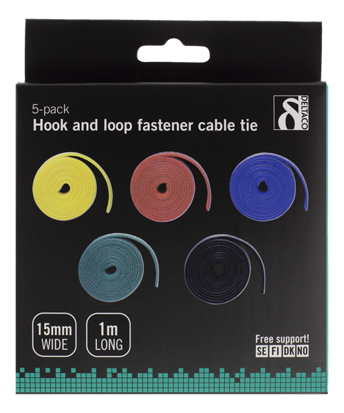 UTGATT1 DELTACO kabelsorteringskit, kardborrband i olika färger 5-pack