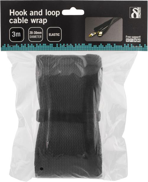 UTGATT1 DELTACO kabelsorteringsstrumpa i nylon, kardborrband, 3m - Svart