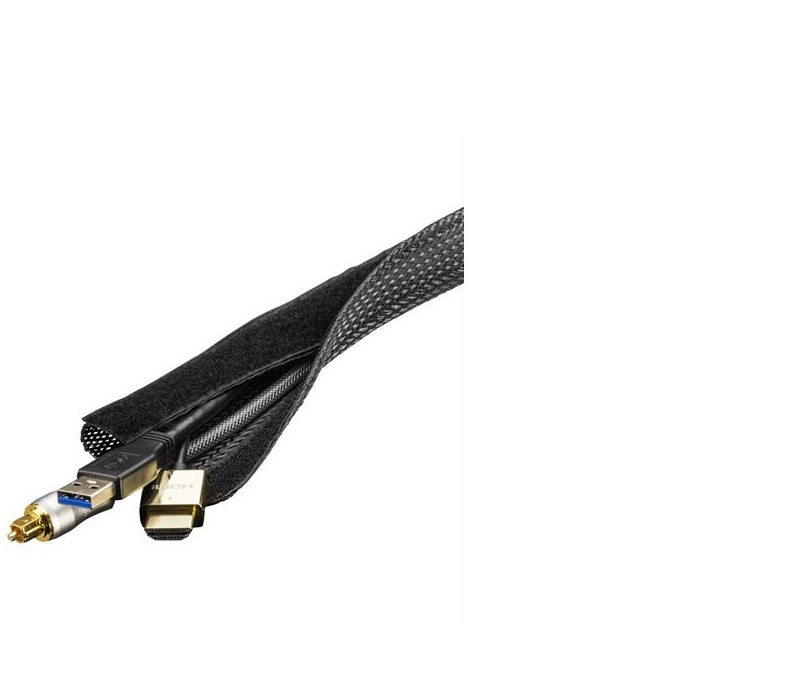 UTGATT1 DELTACO kabelsorteringsstrumpa i nylon, kardborrband, 1.8m - Svart