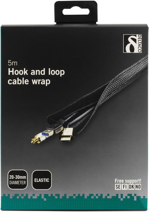 UTGATT1 DELTACO kabelsorteringsstrumpa i nylon, kardborrband, 5m - Svart