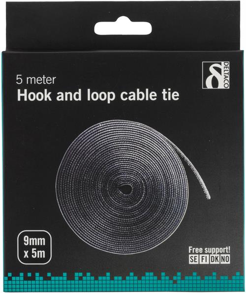 UTGATT1 DELTACO kardborrband på rulle, bredd 10mm, 5m - Svart